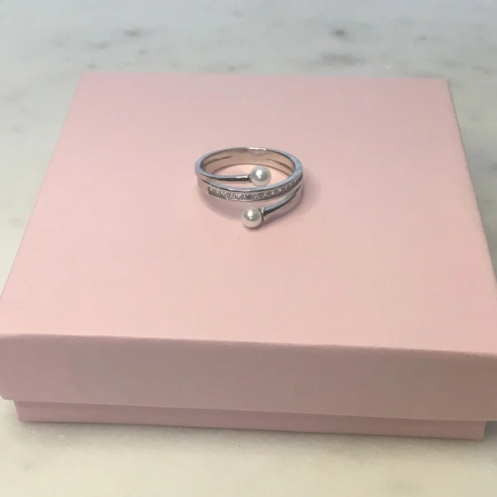 Sterling Silver Cz & Simulated Pearl Ring - Picture 5 of 15